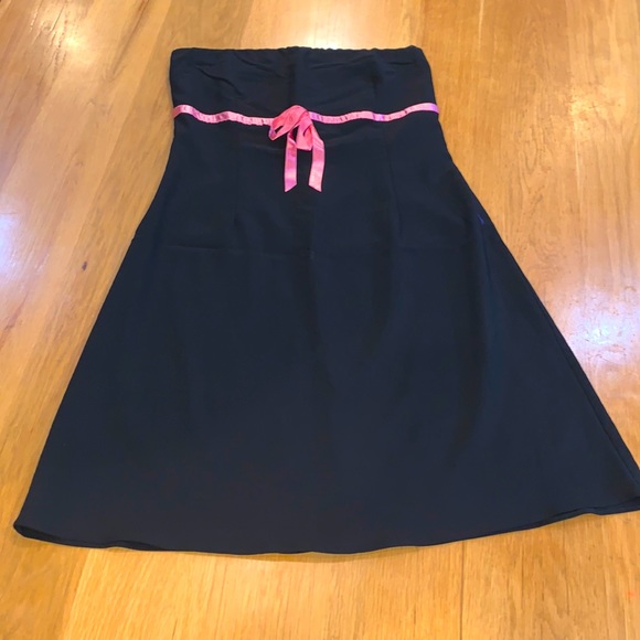 VON Size XL ~Strapless Stretch A-Line Dress Pink Silk Ribbon Bow Front Detail ~ - Picture 1 of 8